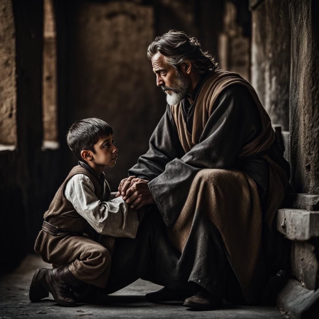 Heartwarming Medieval Scene of Master and Disciple