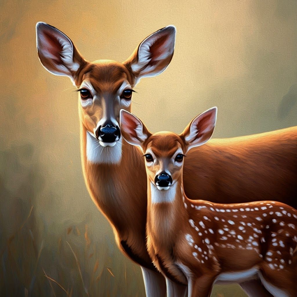 Doe and Fawn in Oil Painting Style