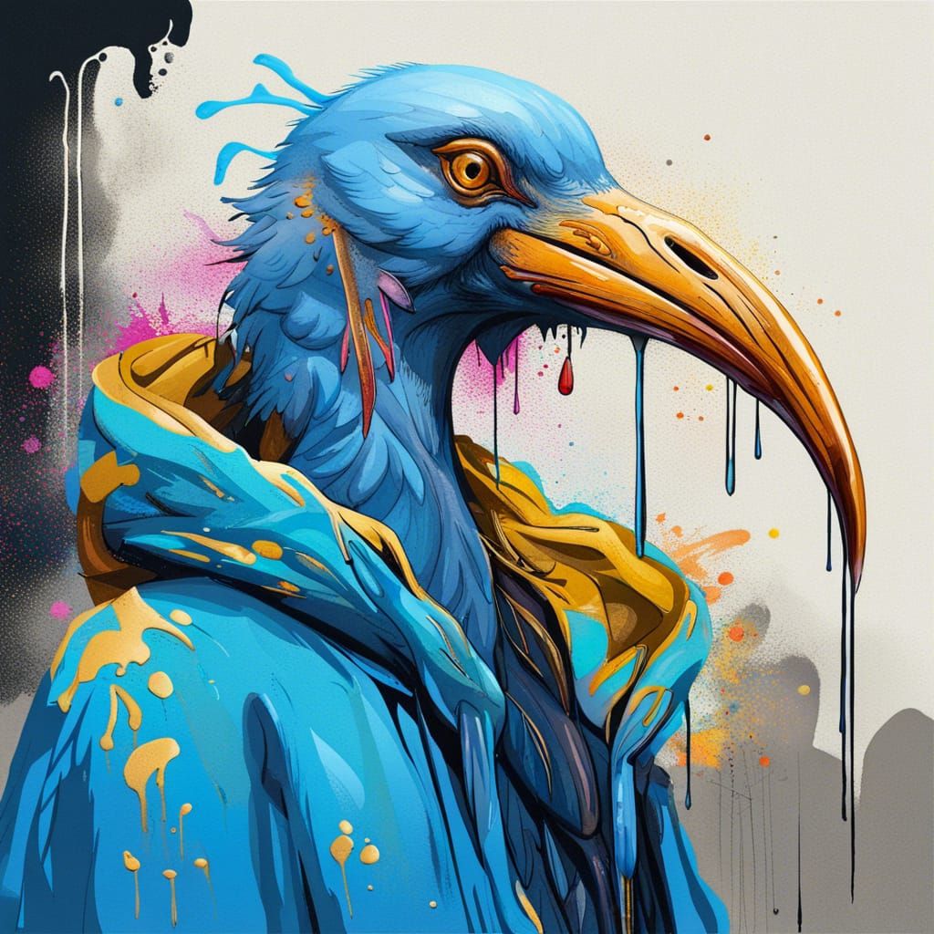 Ibis Crane Aarakocra Fantasy Character in Graffiti Art