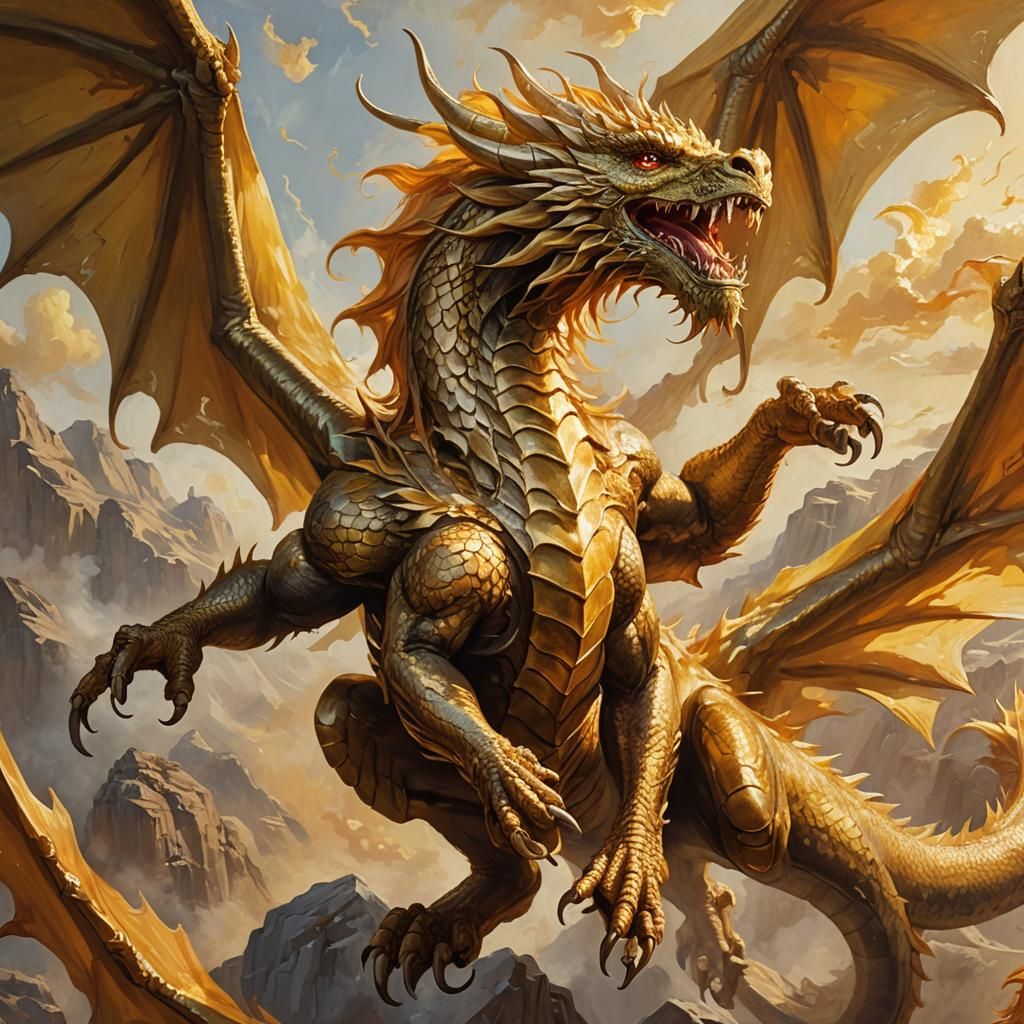 Golden Dragon in Sunlight: A Dramatic Oil Painting