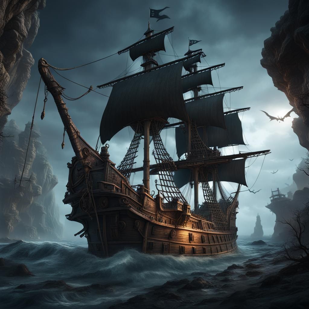 Haunted Ghost Pirate Ship in Detailed Matte Painting