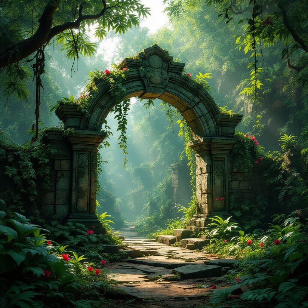Ancient Jungle Archway: Lost Civilization Concept Art