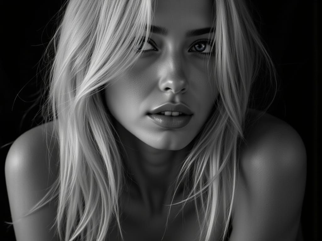 High Contrast B&W Portrait of Bohemian Woman