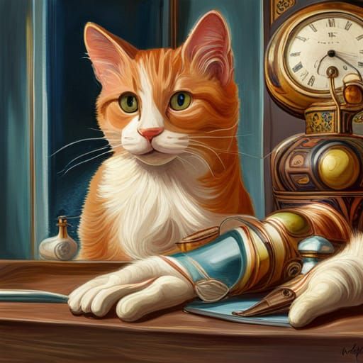 Blown Glass Cats in Impressionist Gouache Style