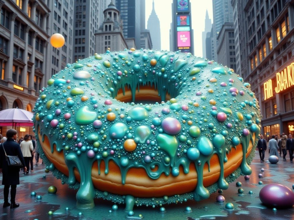Whimsical Turquoise Donut Wonders Manhattan Streets