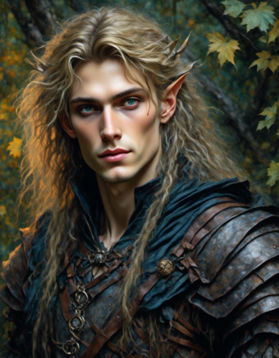 Celtic Warrior in Lush Forest: Mixed Media Art