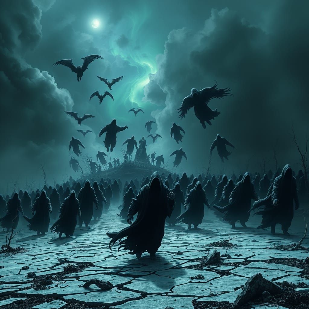 Dementor Horde Sweeping Frozen Wasteland in Dark Fantasy Sty...