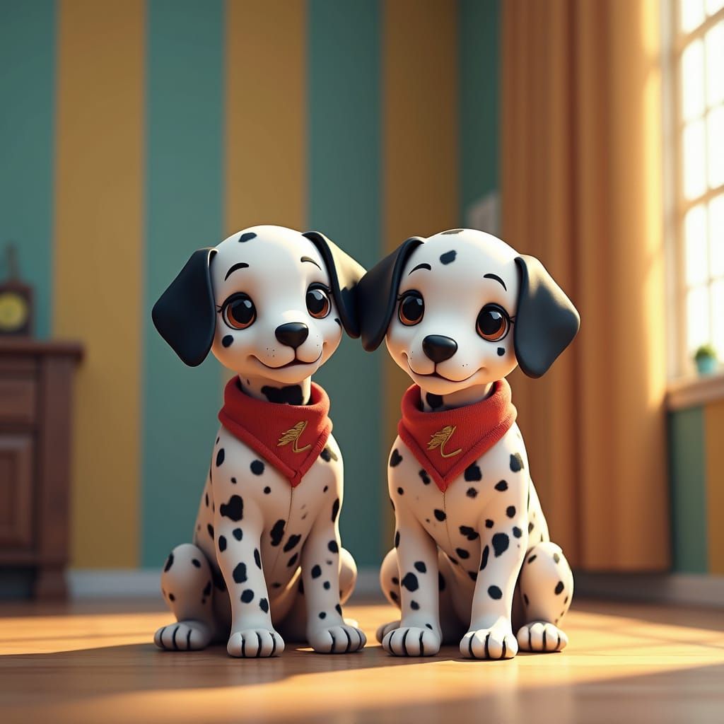 Cute Dalmatian Pups in Harmony, Surrounded by Whimsical Diag...