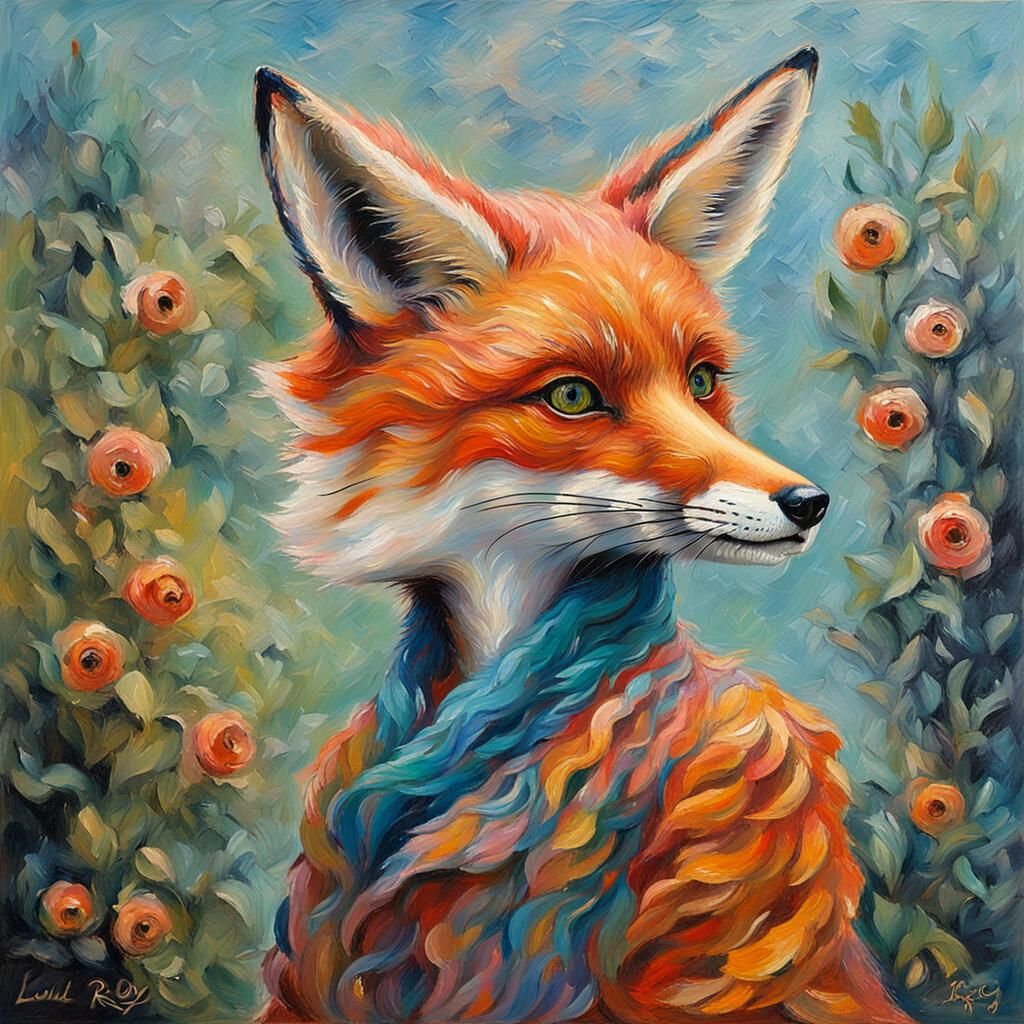 Anthropomorphic Fox Woman as Impasto Painting