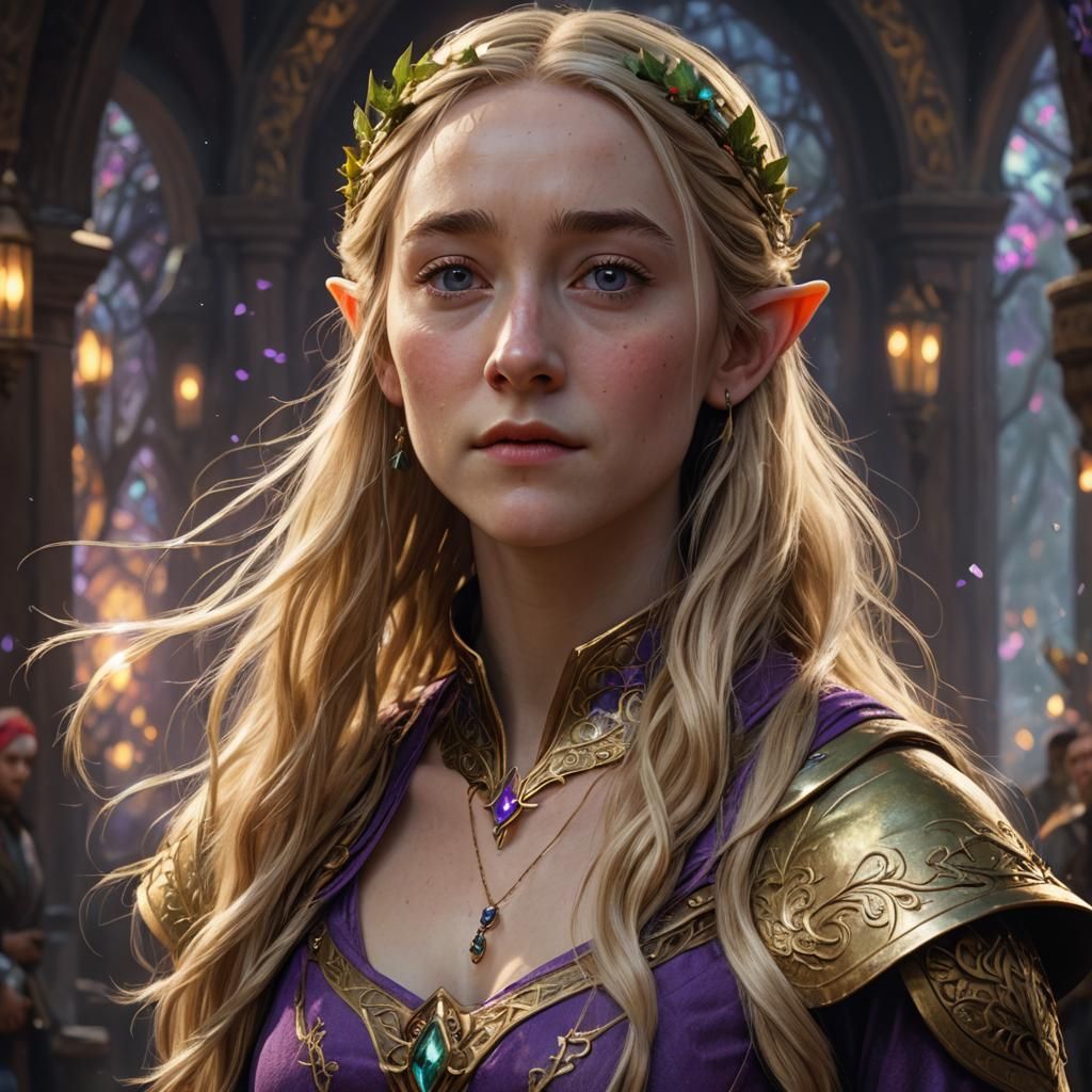 Saoirse Ronan as Fantasy Elf, Hyperdetailed Art