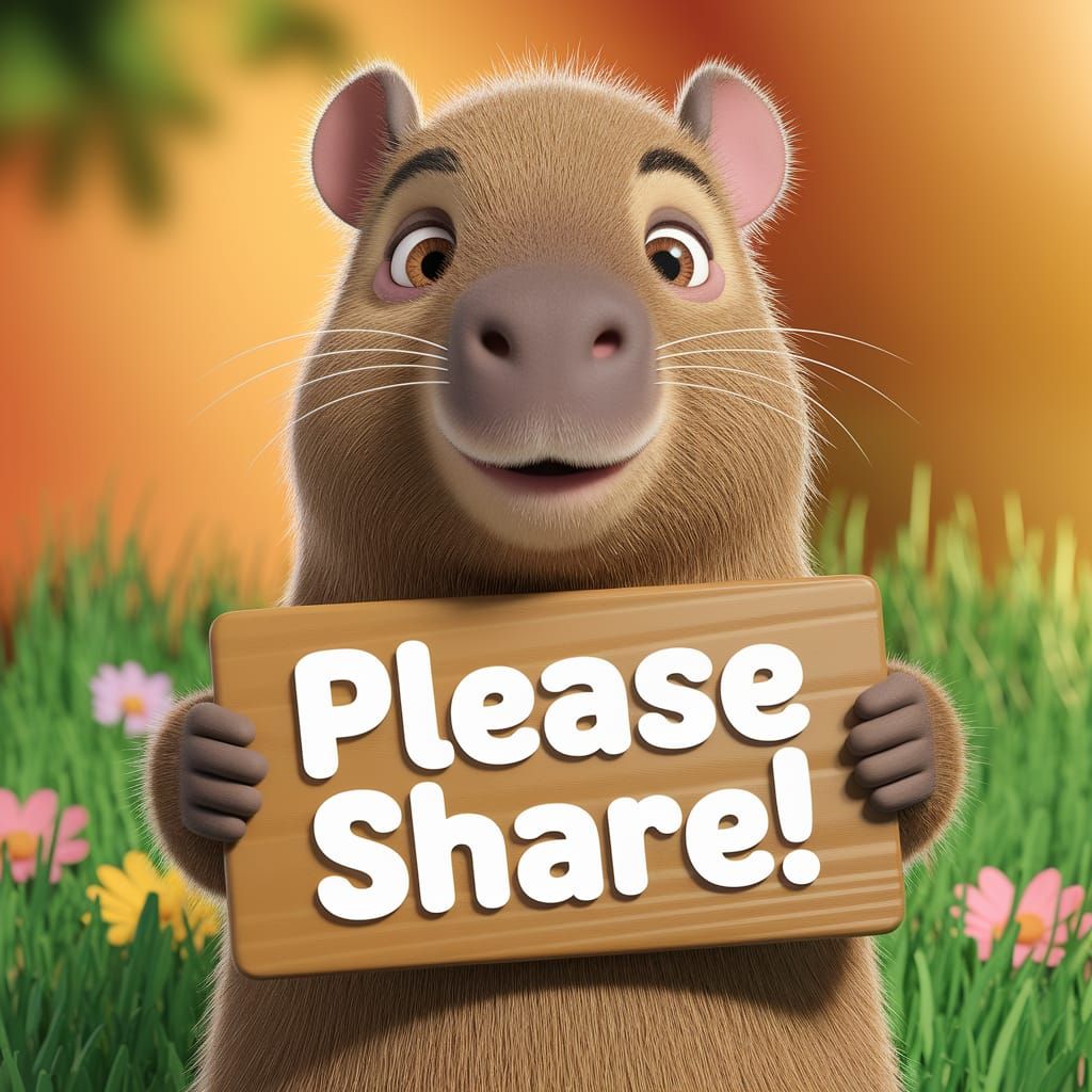 Cute Capybara Asks to be Shared in Whimsical Cartoon Style