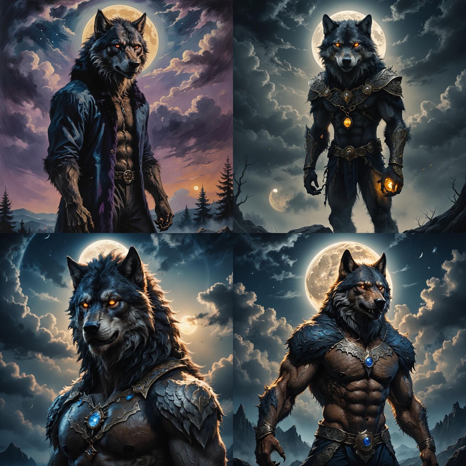 Werewolf Under Moonlight with Amber Eyes