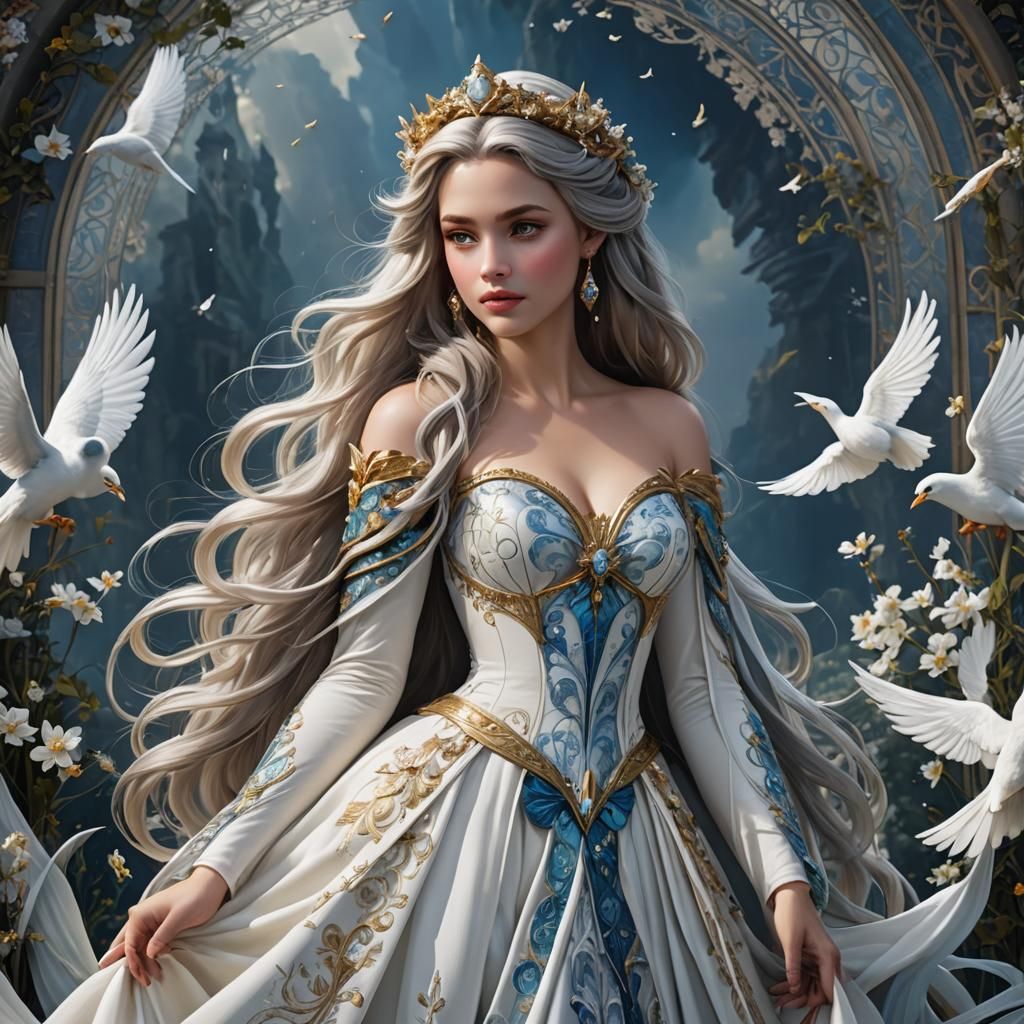 Angelic Figure with Celestial Gown: Fantasy Art