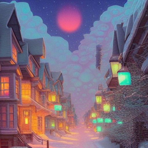 Crystal Winter Town Street Scene