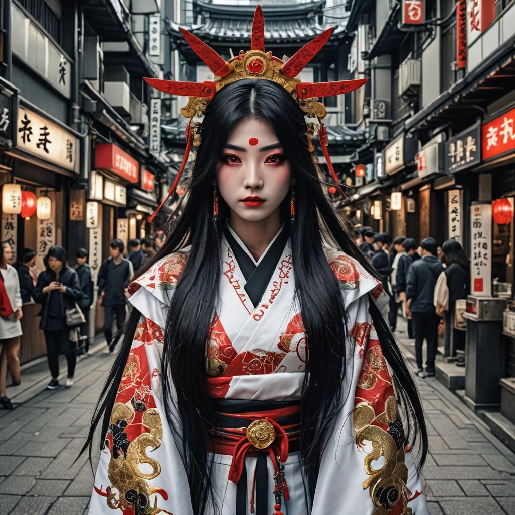 Elegant Amaterasu in Hibiya Street: Hyperrealistic Portrait