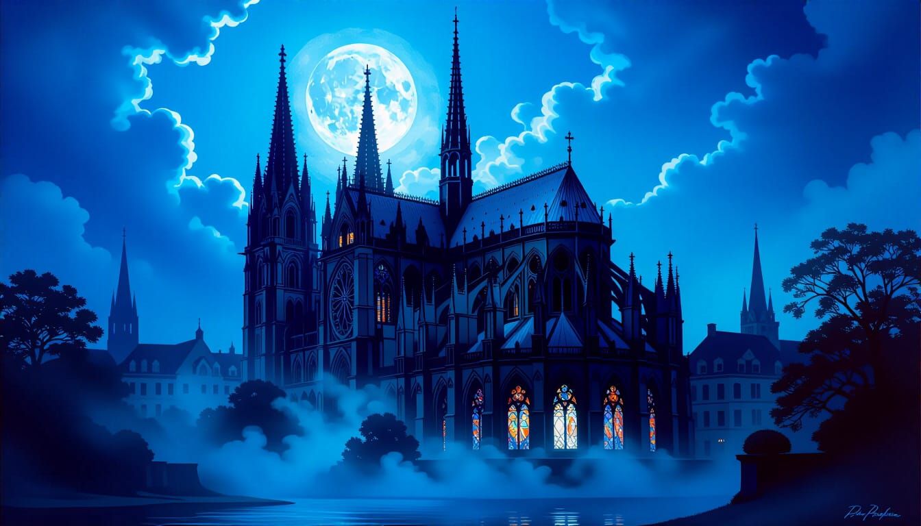 Gothic Cathedral in Ethereal Moonlight