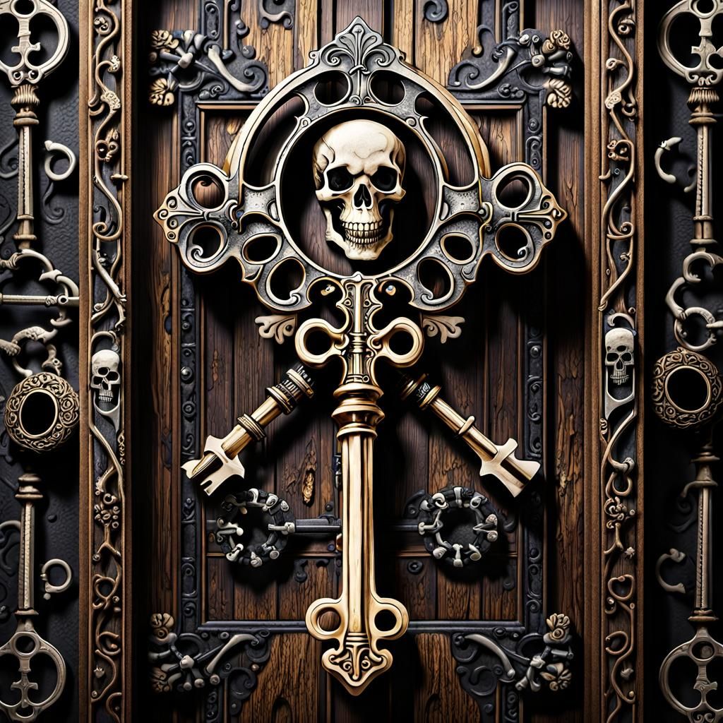 Ornate Bone Skeleton Key to Mysterious Door