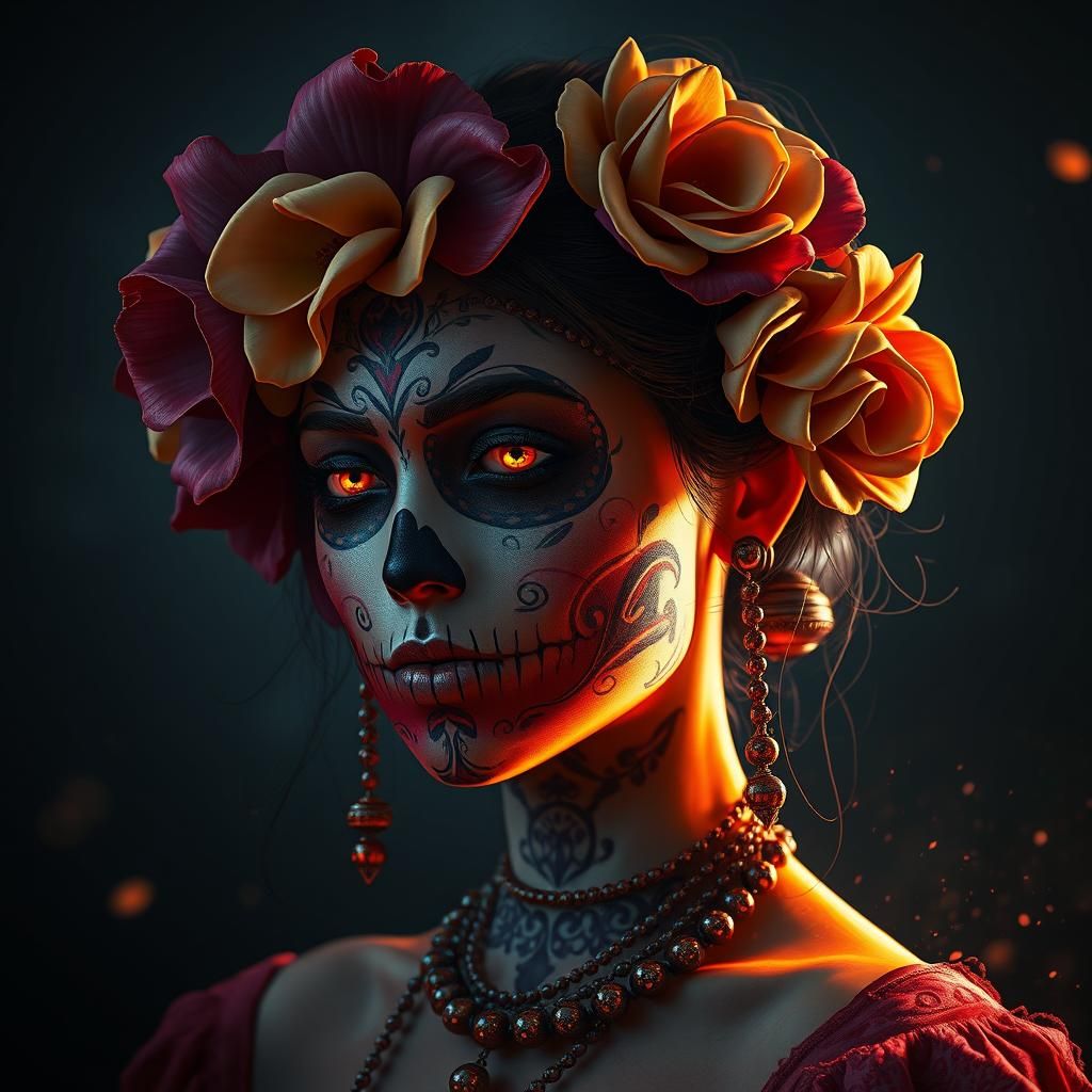 Mexican Sugar Skull Girl Digital Illustration