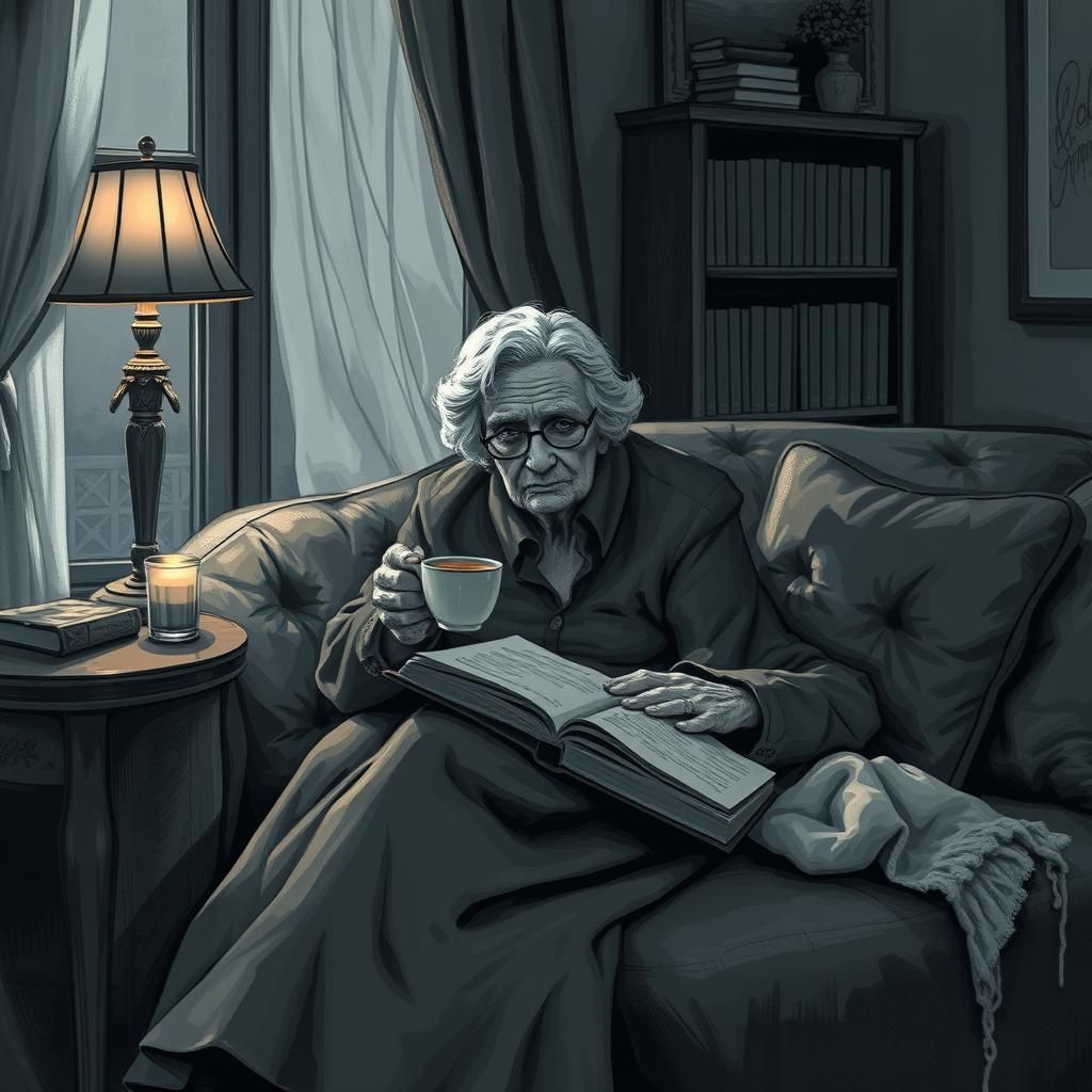 Grandma makes herself comfortable on the sofa with a cup of ...