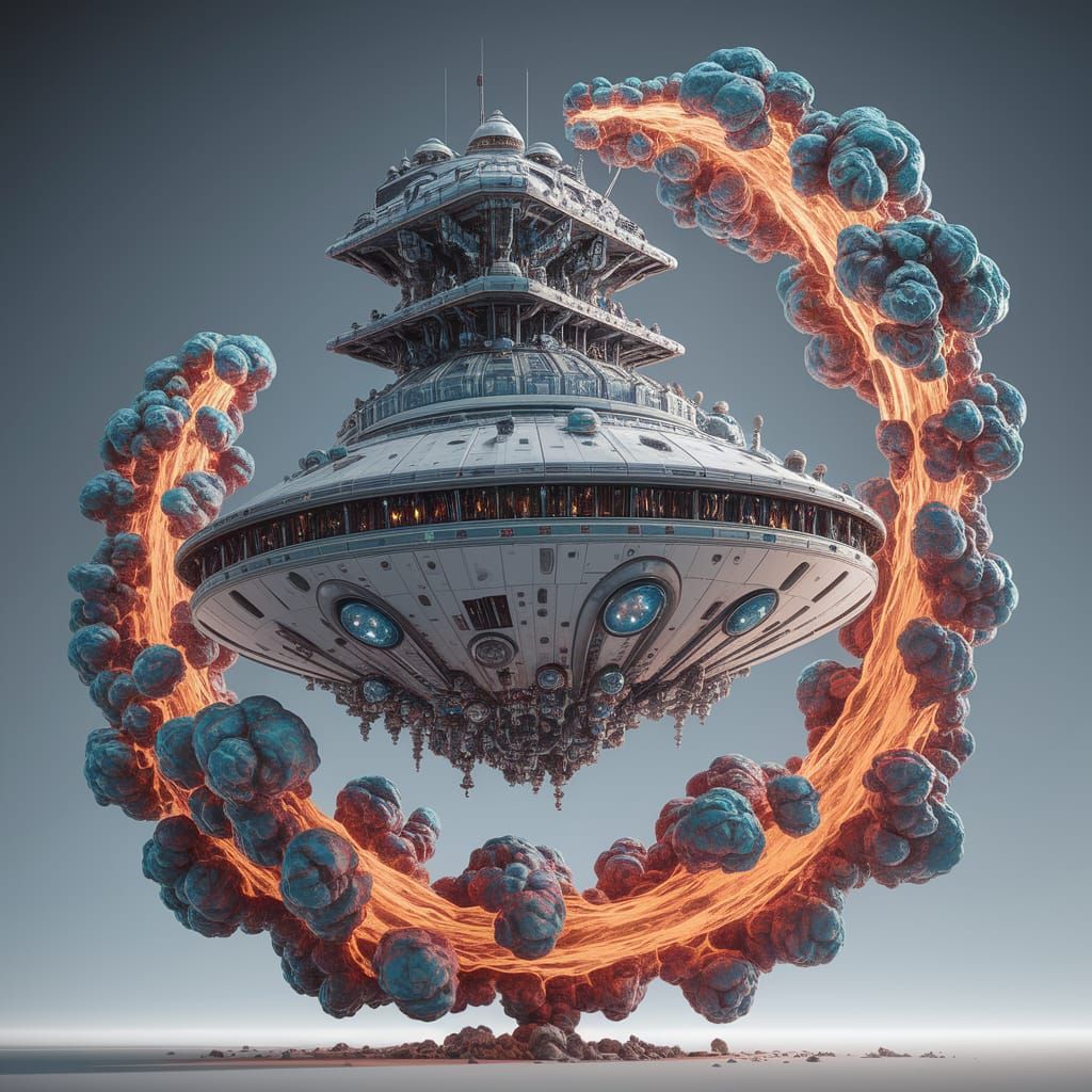 Ethereal Spacecraft Defying Gravity in Cosmic Harmony