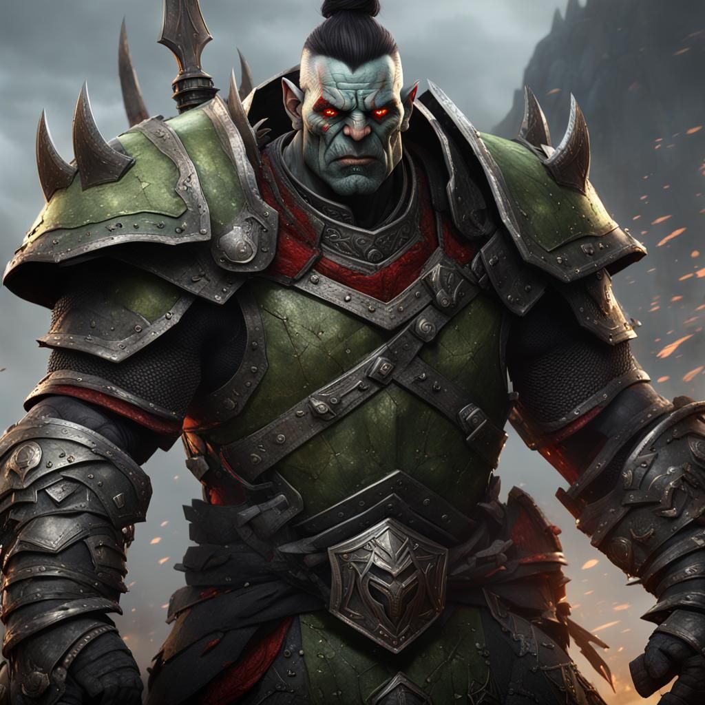 Orc Paladin in Splint Armor, Fantasy Concept Art