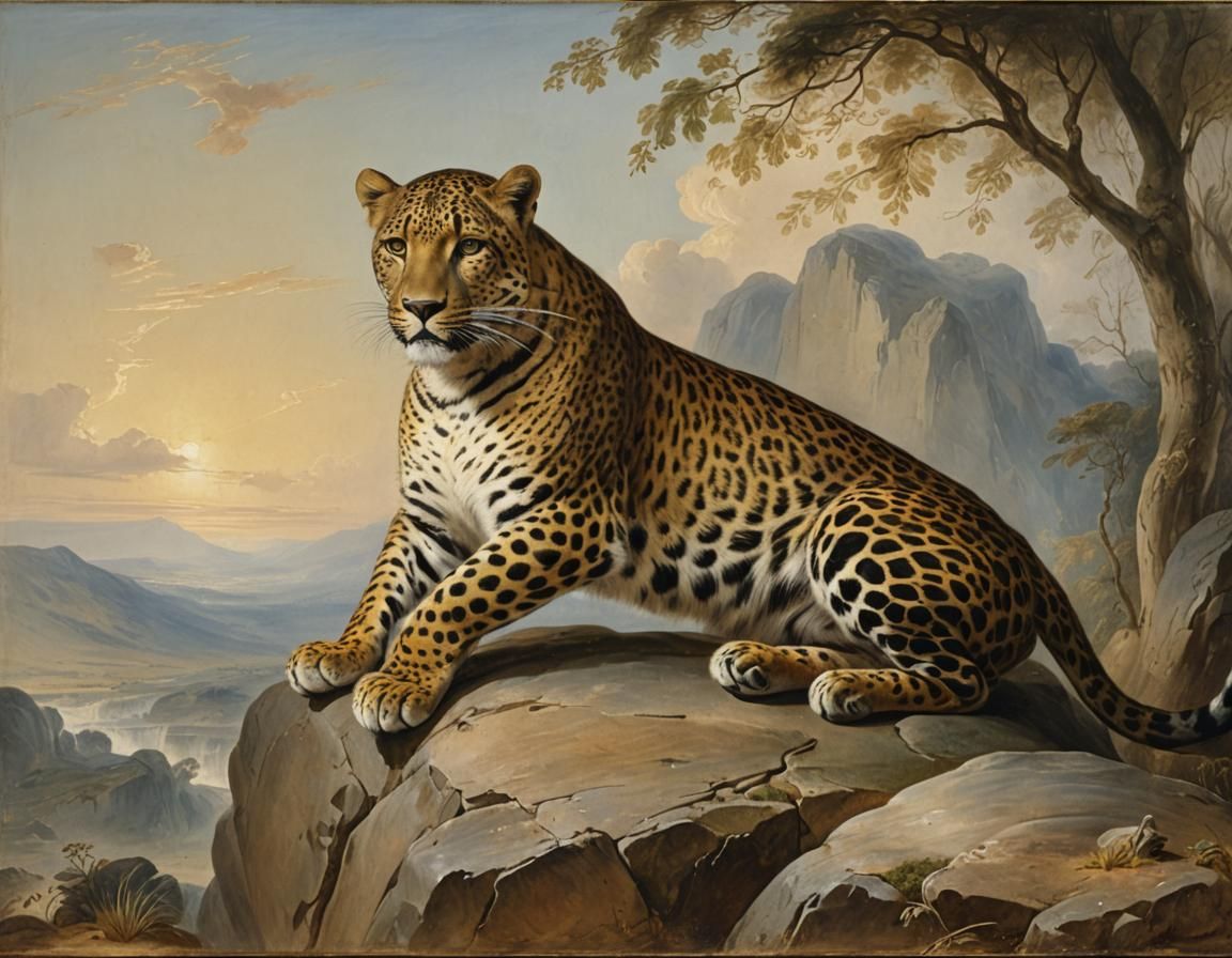 Surrealist Landscape with a Leopard in Dramatic Illumination