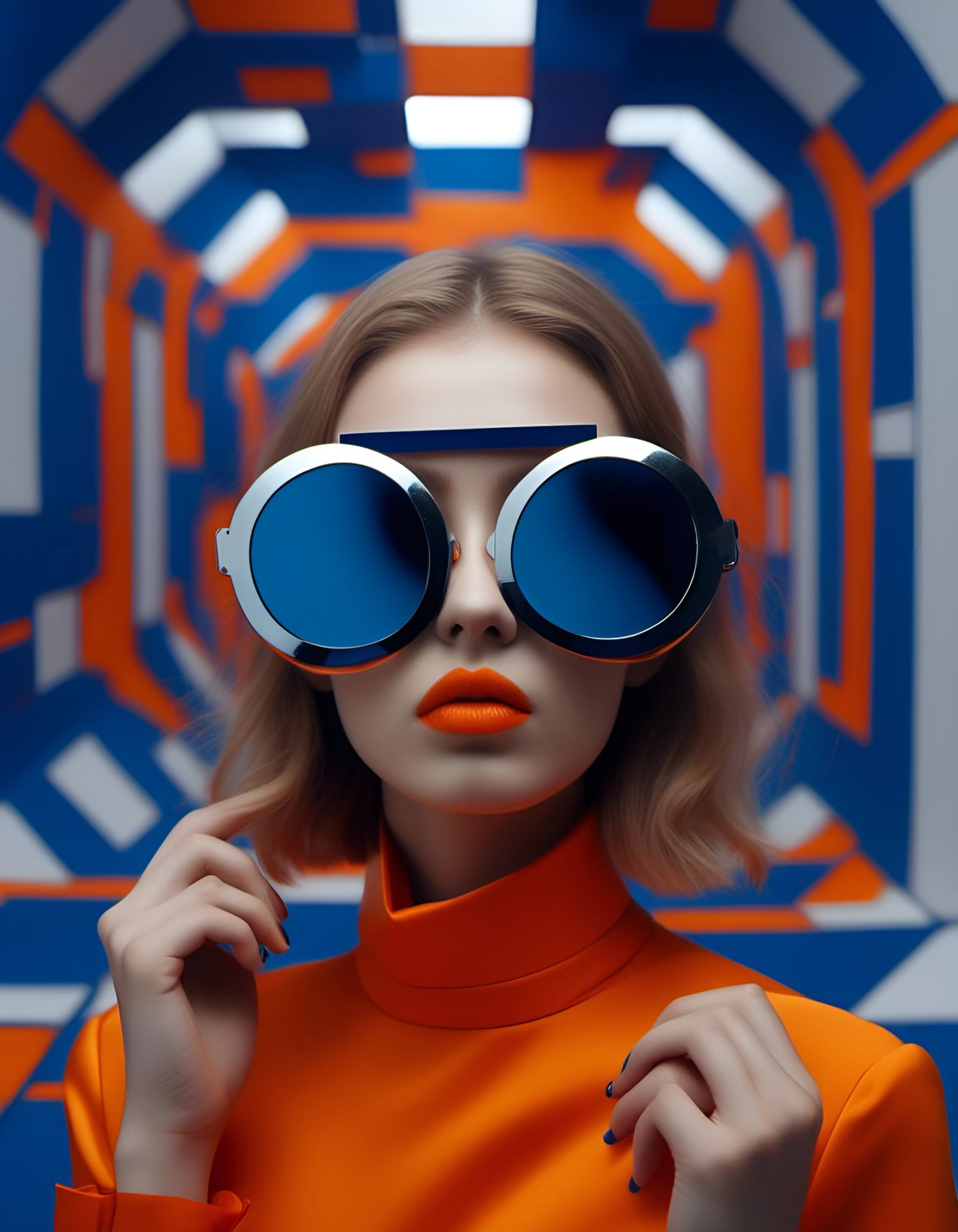 Stylish Woman in Space Age Geometric Portrait