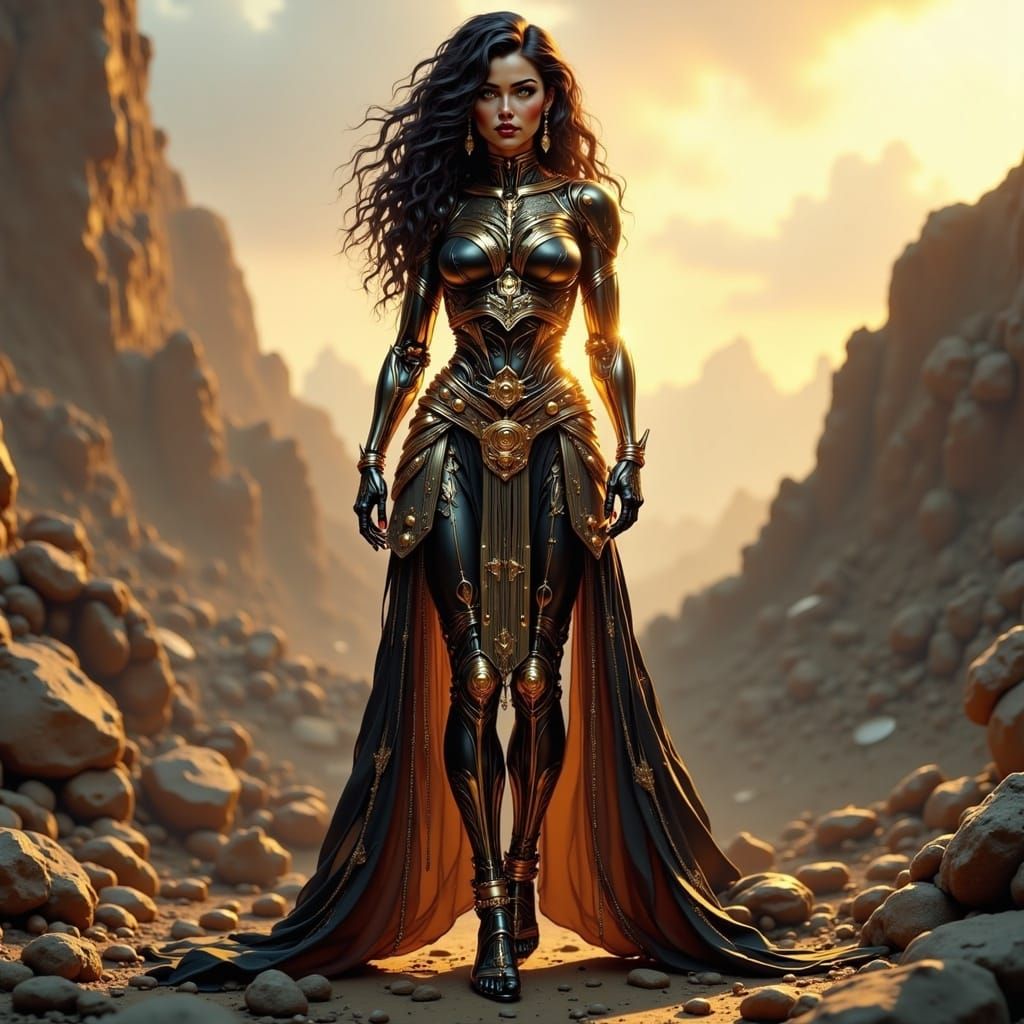 Aztec Robot Goddess in a Futuristic Landscape