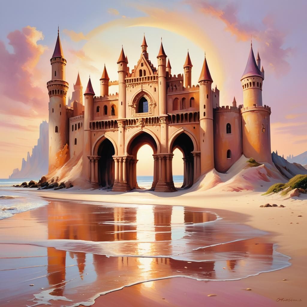 Sandcastle at Sunset: An Impressionist Oil Painting