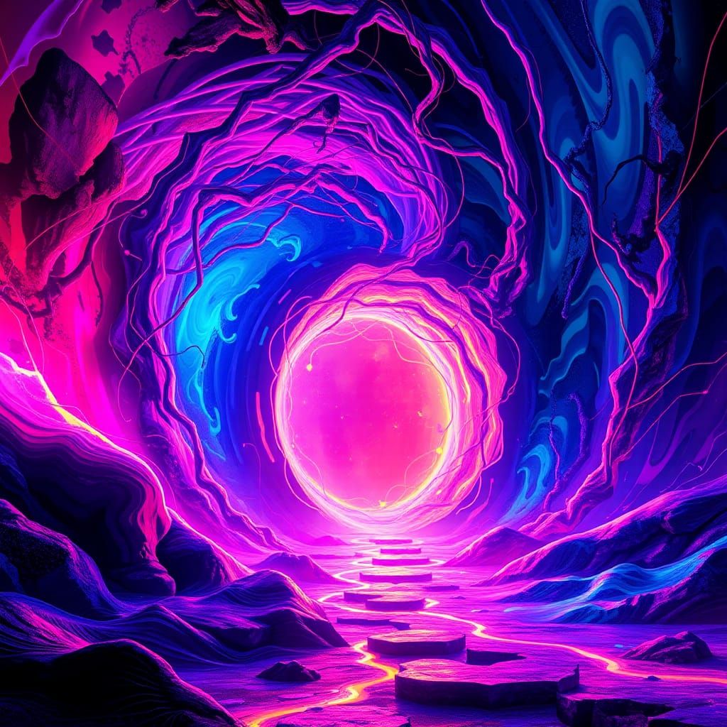 Glowing Portal Concept Art in Retro-Futuristic Style