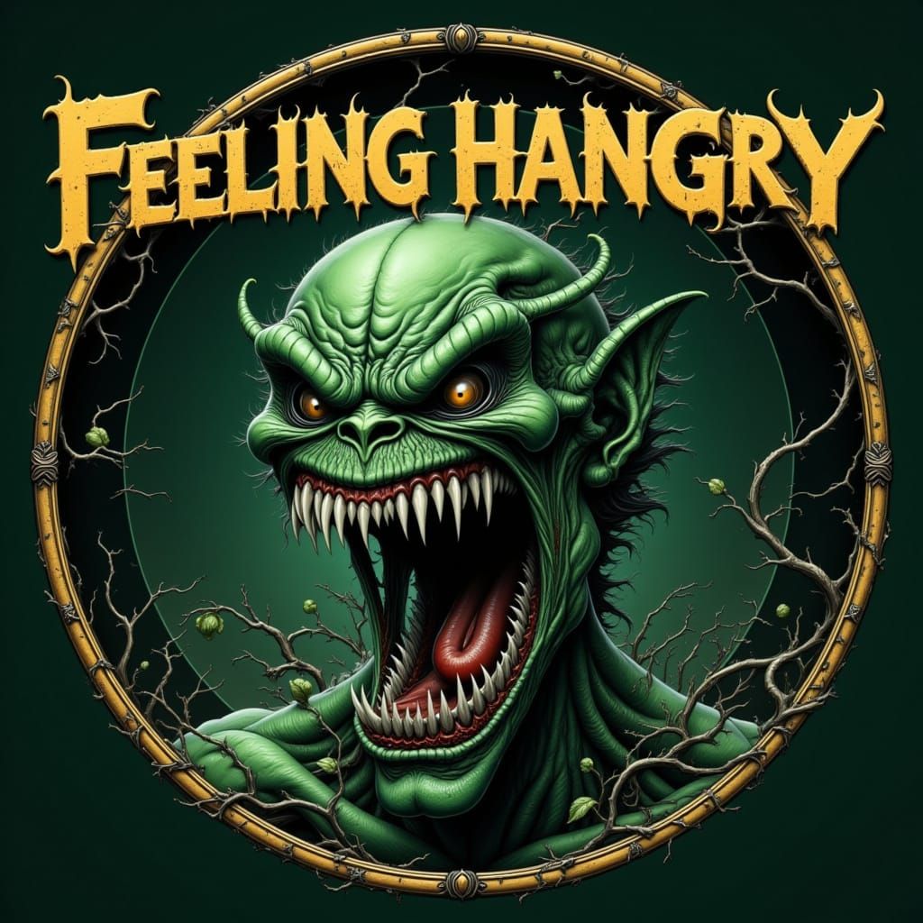 Hangry Monster's Laughing Grin in Comic Horror Style