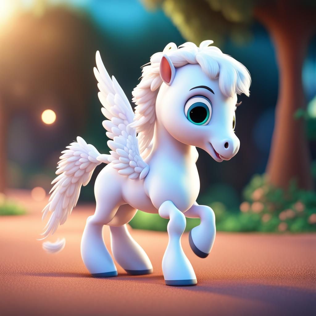 Cute White Pegasus Baby in 3D Style