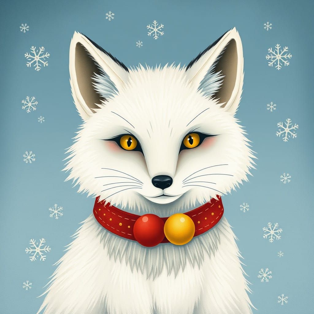 Whimsical Arctic Fox in Folk-Art Style