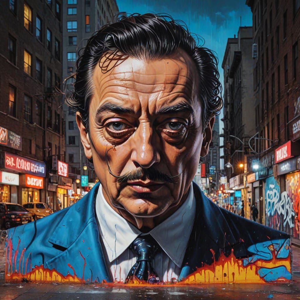 Vibrant Tyrant in Neon Cityscape Graffiti