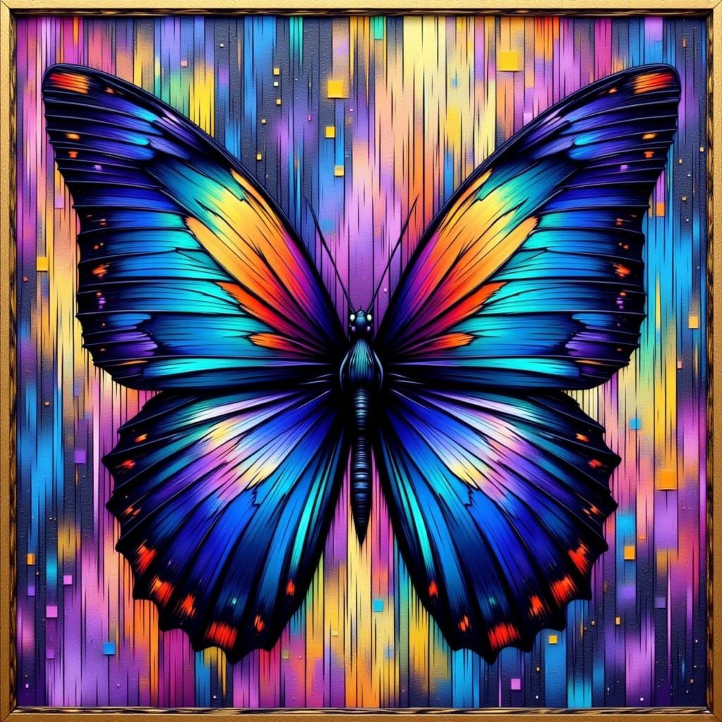 Blue and Purple Butterfly with Raster Grid