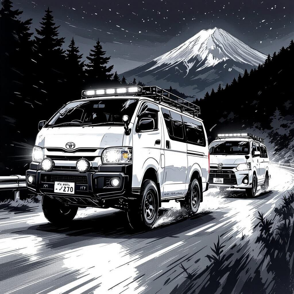 Manga Ink Art: Toyota HiAce & GR Yaris Drifting Mountain Roa...