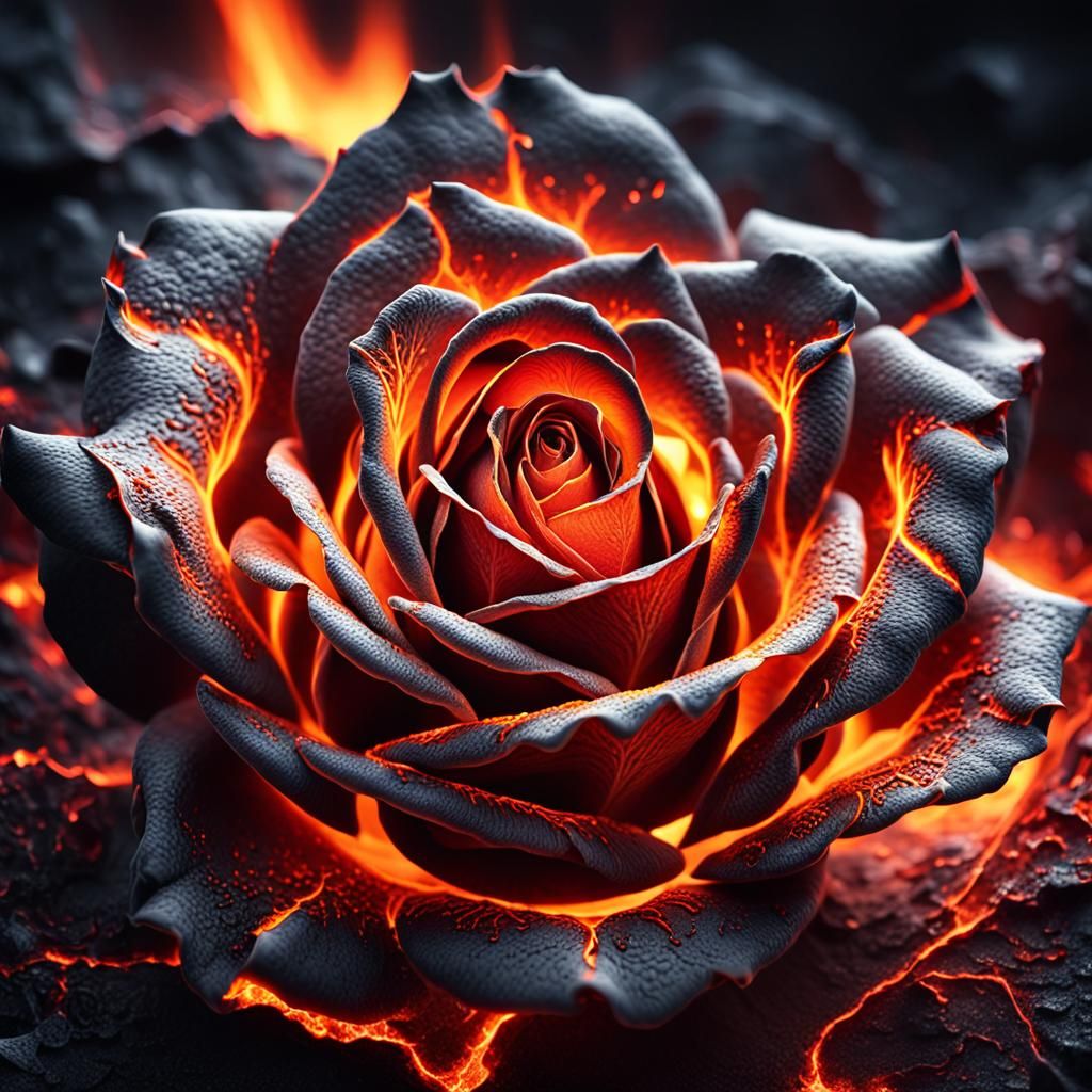 Glowing Magma Volcanic Rose Heart of Fire