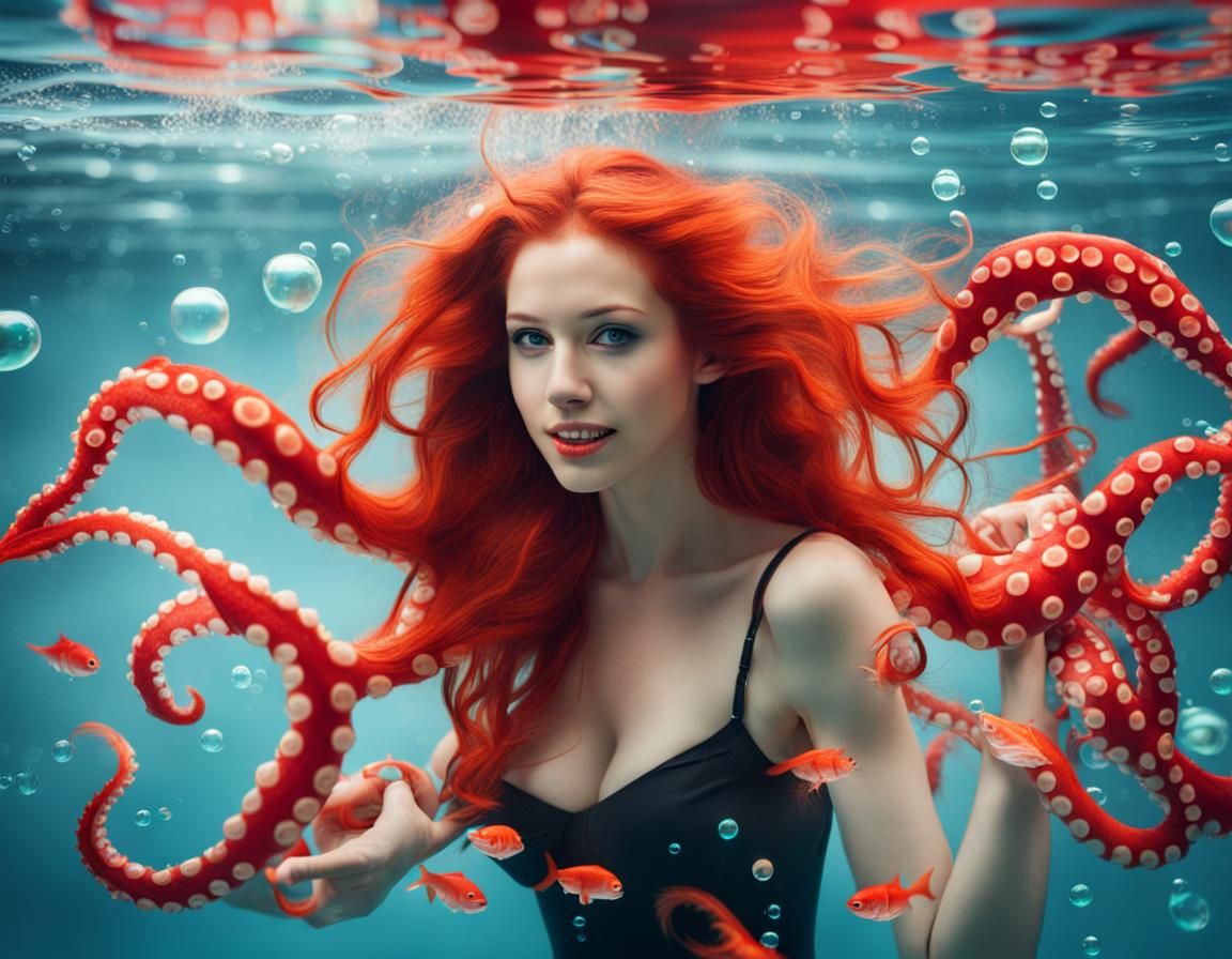 Underwater Model with Octopus Tentacle Hair