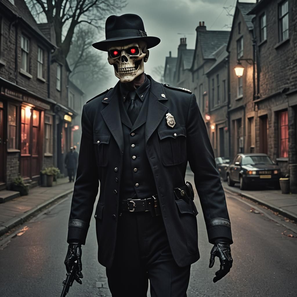 Gothic Skeleton Constable on Patrol: Cinematic Still