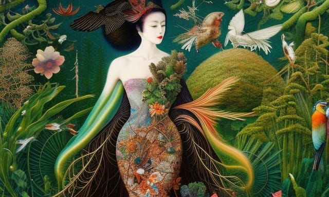 Bird-Human Hybrid in Mycelium Network, Detailed Art