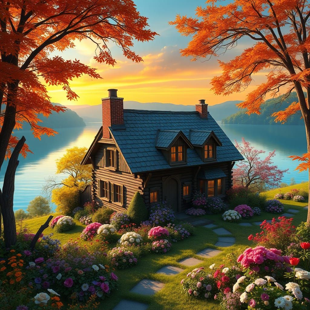 Whimsical Woodland Cottage Amidst Autumn Dreamscape