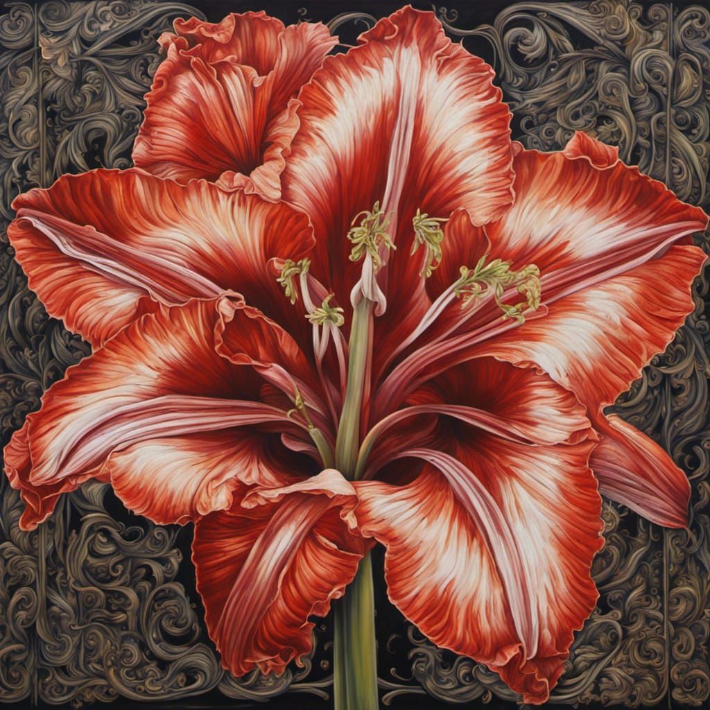Intricate Amaryllis Flower Painting in Maximalist Style