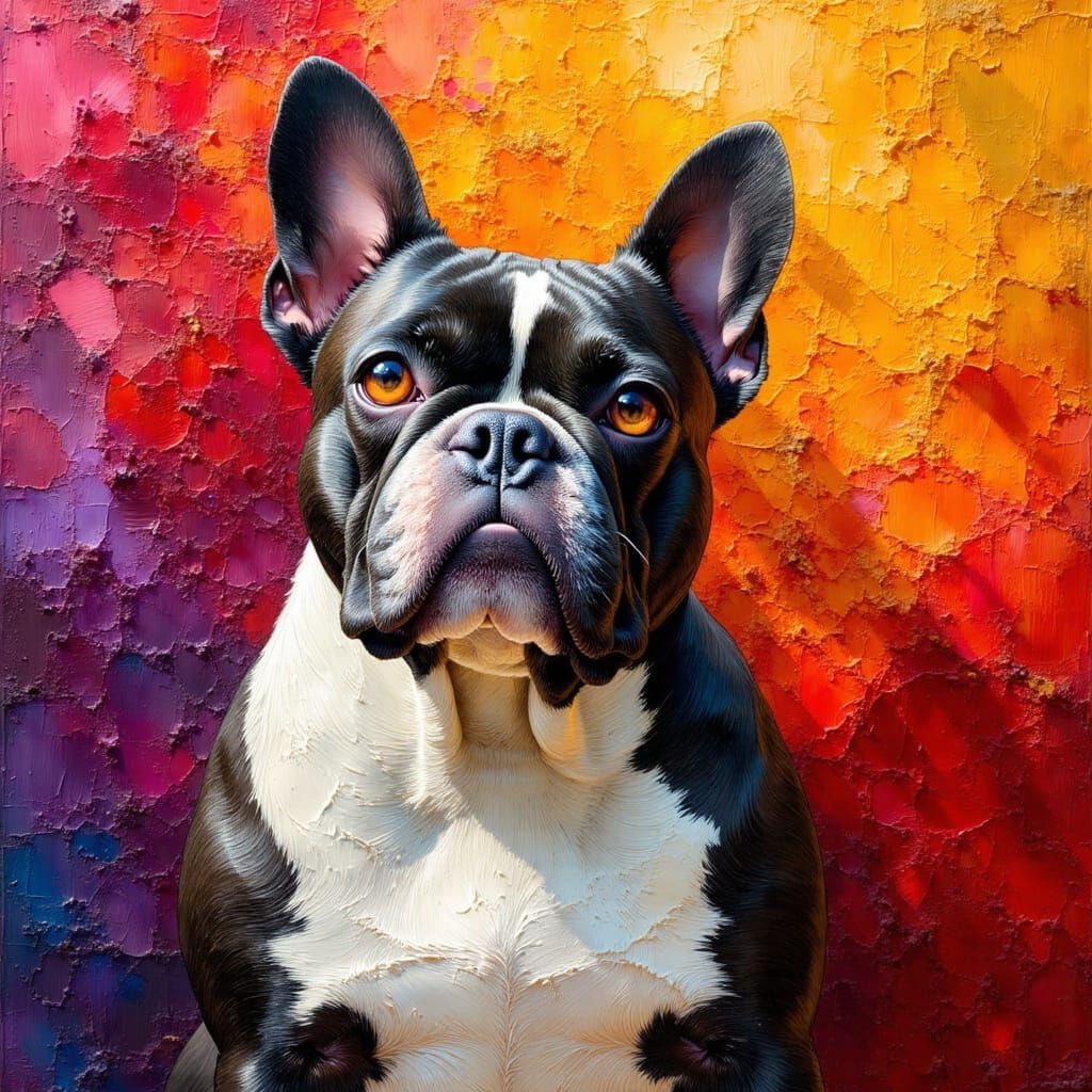 French Bulldog Portrait in Impasto Oil Painting
