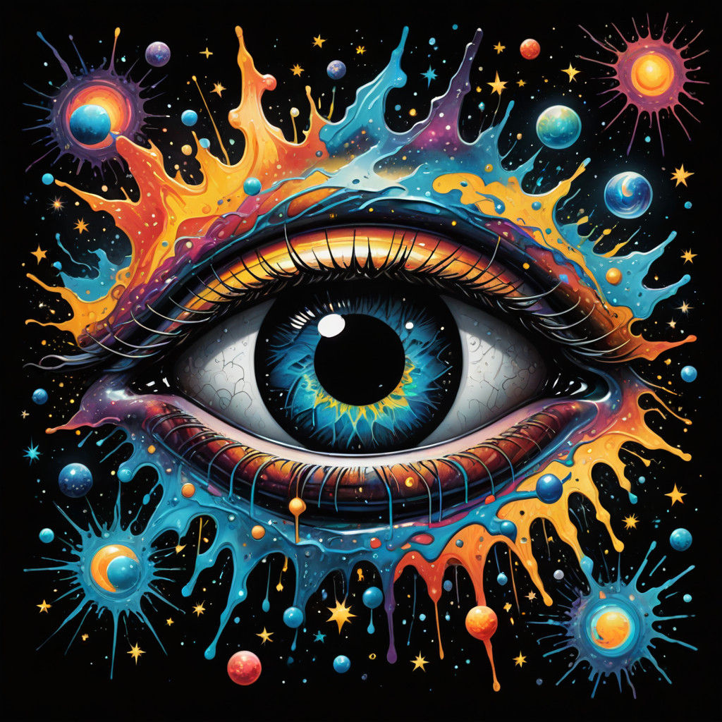 Cosmic Eye in Vibrant Astral Swirls on Black Background