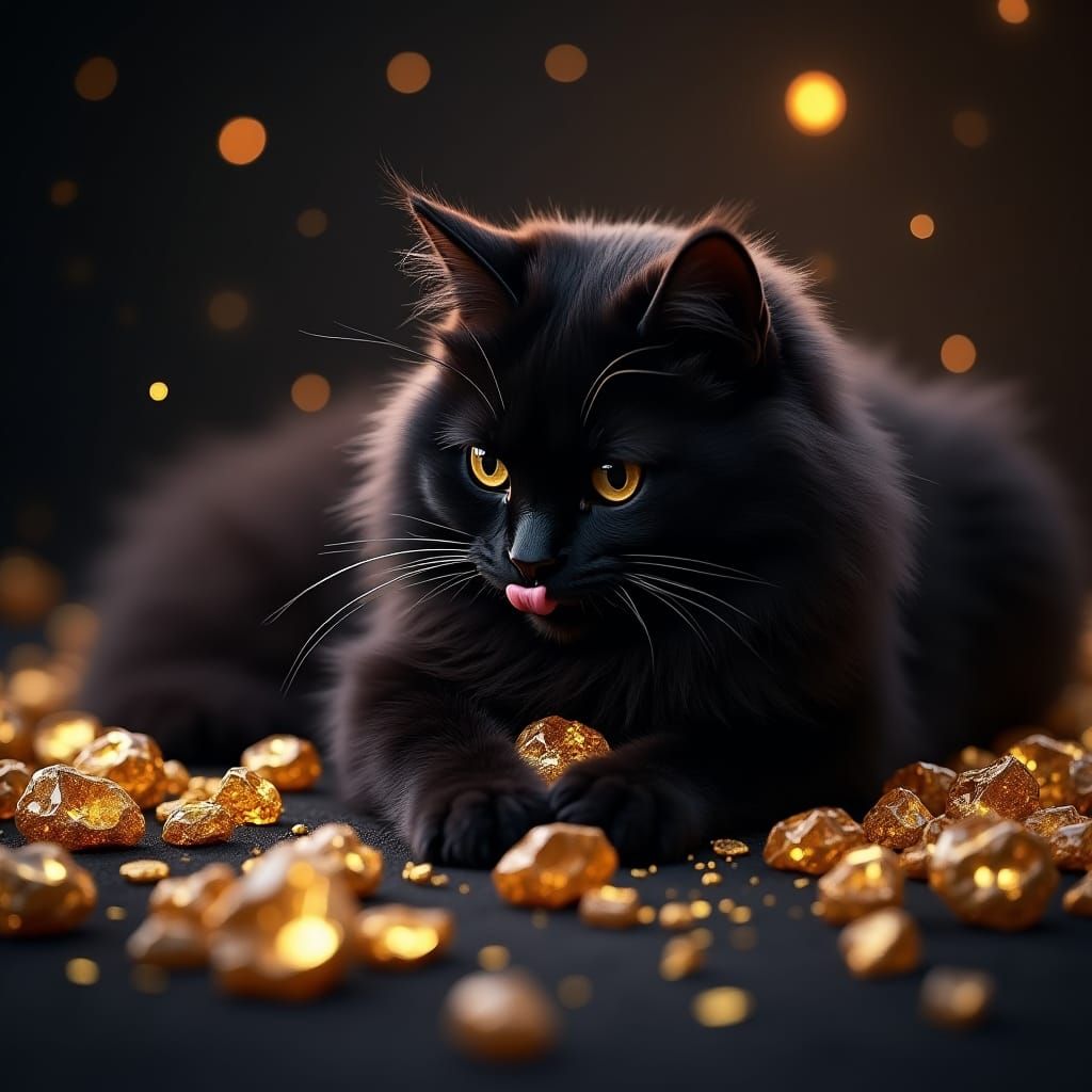 Luxurious Black Cat in a Fantasy Realm