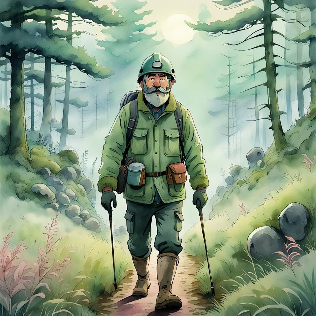 Geologist in Foggy Meadow: Studio Ghibli Anime