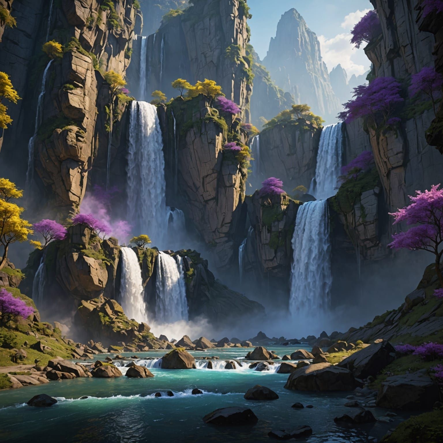 Epic Waterfalls in Zhangjiajie: Dark Fantasy Concept Art