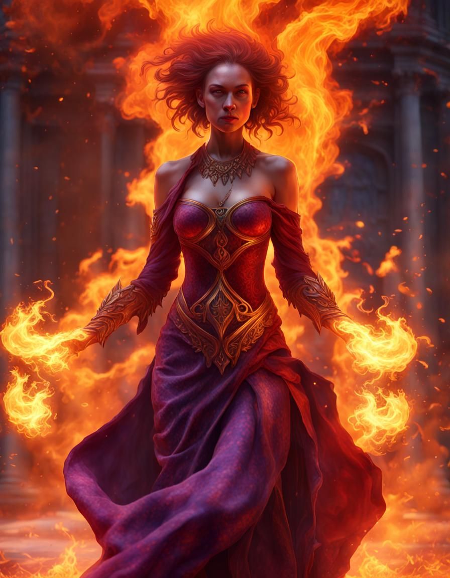 Fiery Sorceress in Dark Fantasy Style