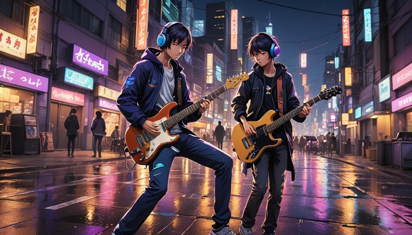 Anime Musician Under City Lights: Studio Trigger Style