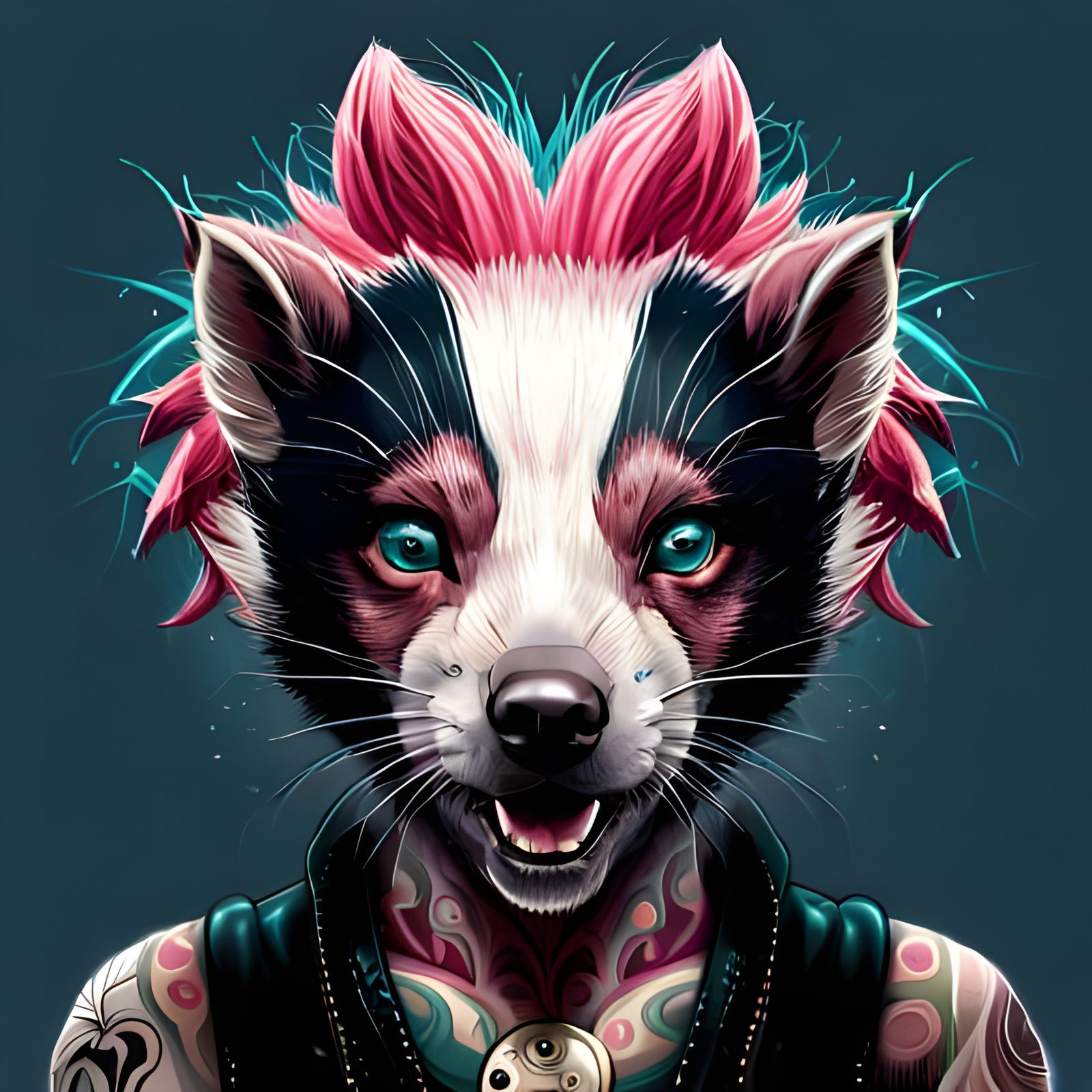 Hyperrealistic Punk Skunk Portrait in 8k Splash Art